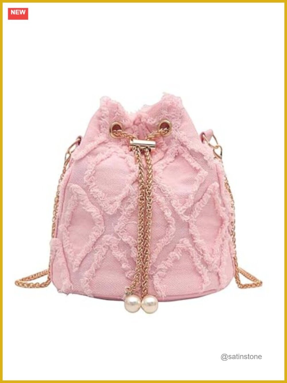 Denim Quilted Drawstring Bucket Crossbody Bag Purse